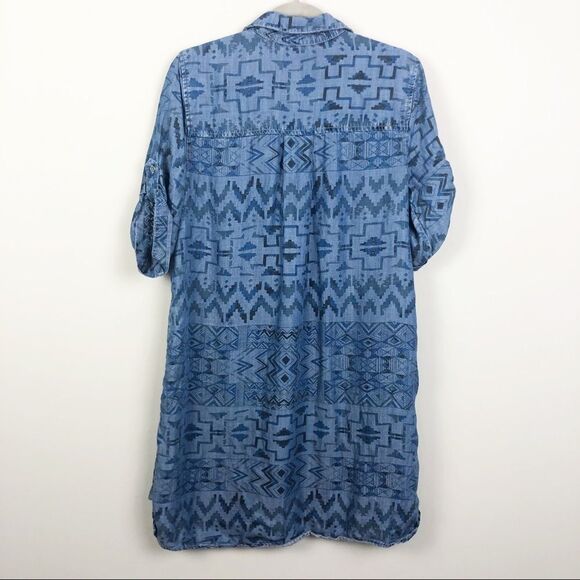 PHILOSOPHY | Aztec Chambray Dress Blue Size Large - Picture 6 of 7